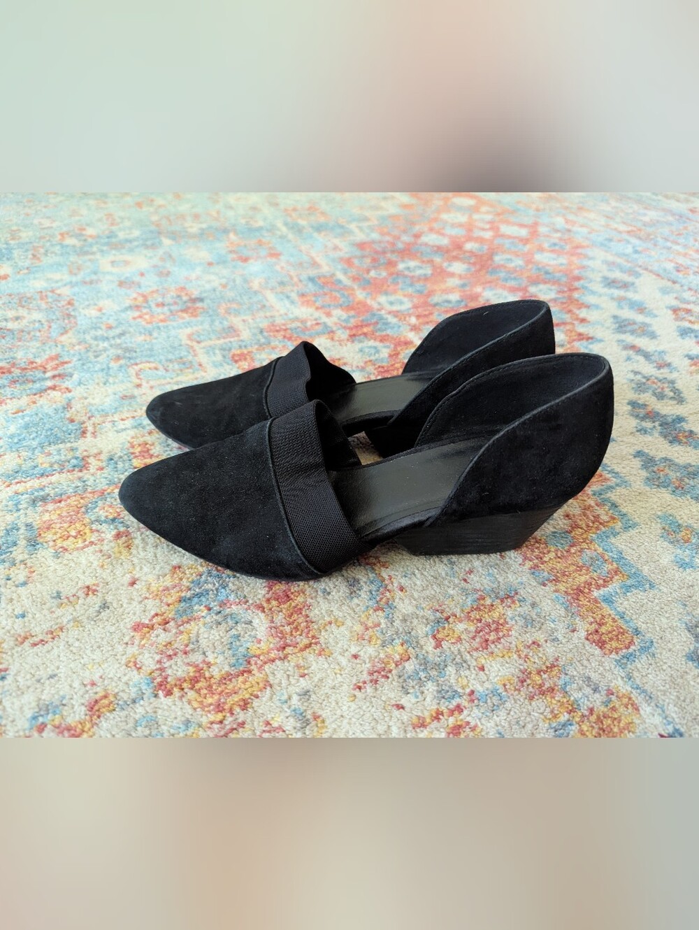 Eileen Fisher Women's 7.5 Hilly Suede D'Orsay Pump  Black Point Toe Mesh Trim